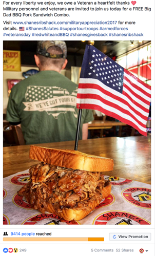 Shane's Big Dad Pork Sandwich salutes military with Flag