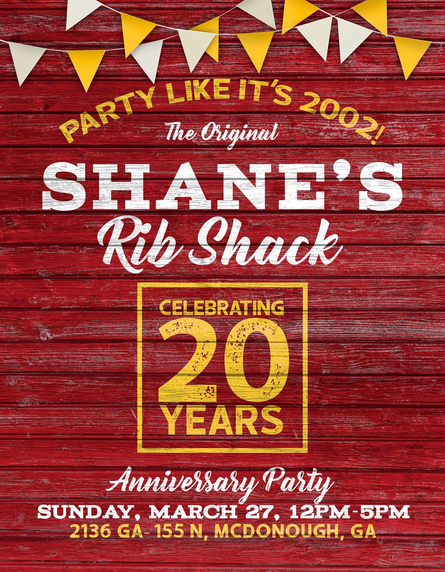 Stop by the Original Shack from 12PM-5PM in McDonough, GA for a Shack-tastic party on Sunday, March 27th!