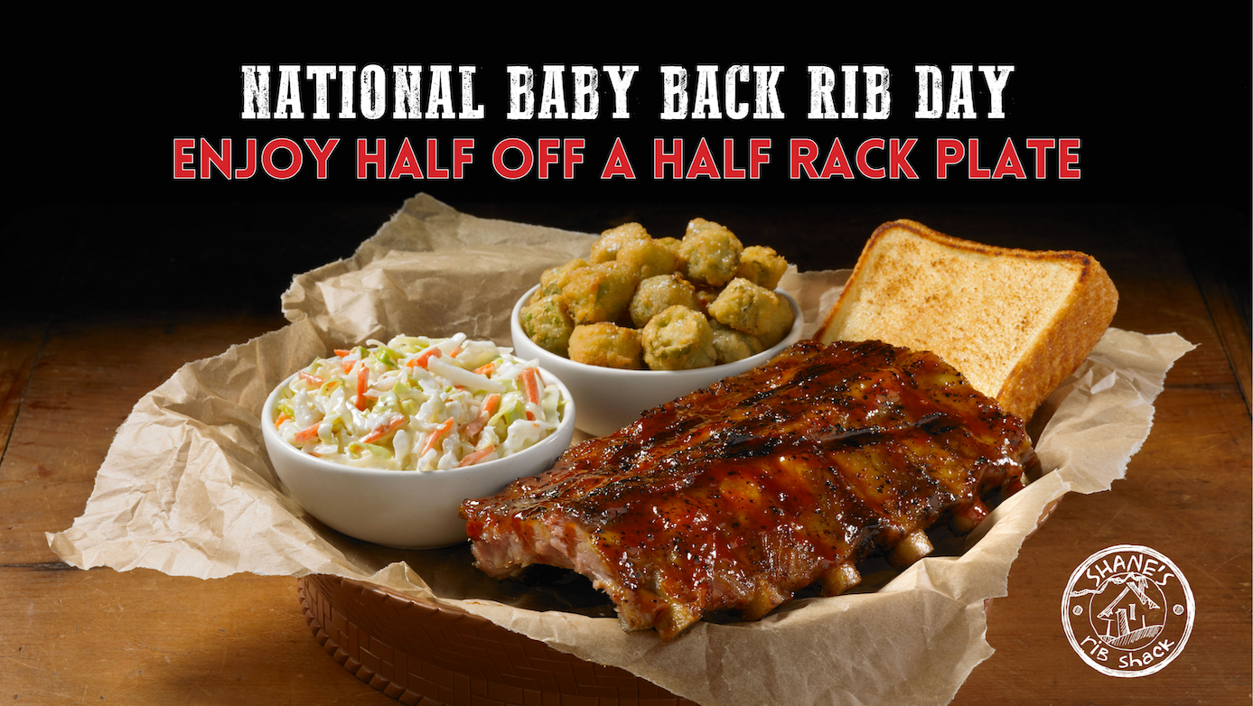 National Baby Back Rib Day! Enjoy half of a half rack plate. 